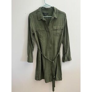 Banana Republic Olive‎ Green Utility Shirt Dress Petite 10 Lyocell Belted